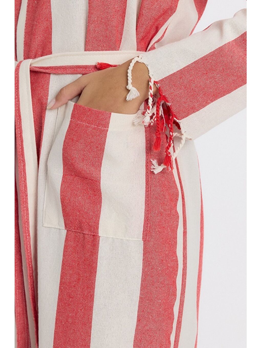 Kırmızı Striped Peştemal Bornoz Banyo ve Plaj Elbisesi-1