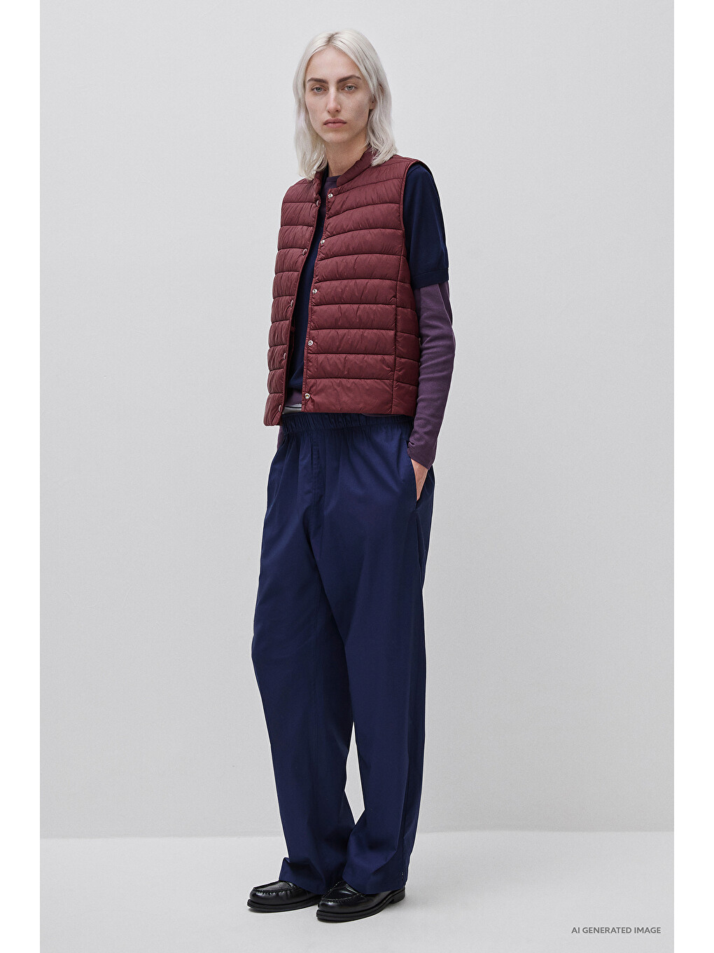 Kadın Kahverengi Slim Fit Şişme Düğmeli Yelek-2