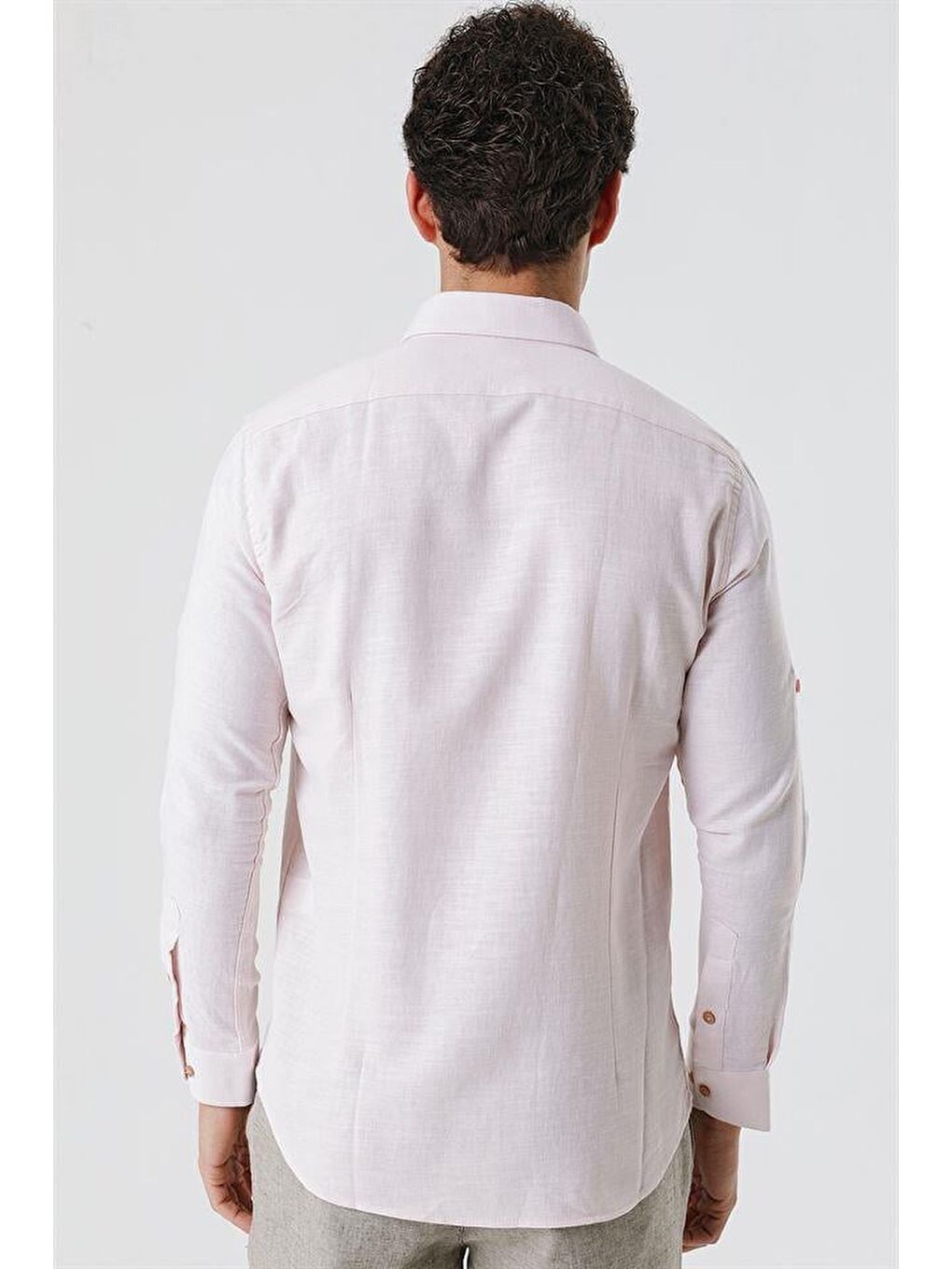 Pembe Pudra Kısalabilir Kollu Gabardin Cepsiz %100 Pamuk Casual Slim Fit Dar Kesim Gömlek 1004230180-5
