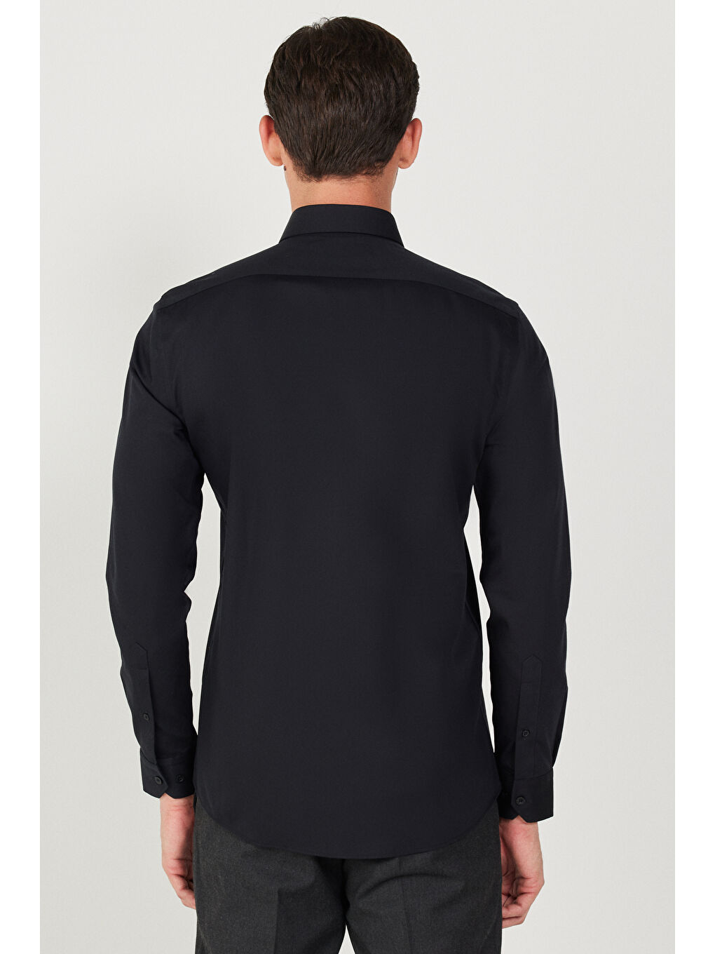 Erkek Siyah Ütü Gerektirmeyen Non-Iron Slim Fit %100 Pamuk Gömlek-6