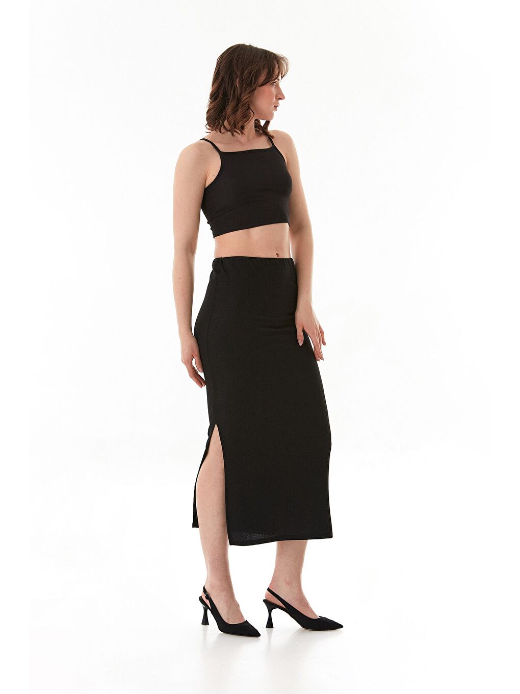 Siyah Bürümcük Kumaş Kare Yaka 2 Li Takım-2