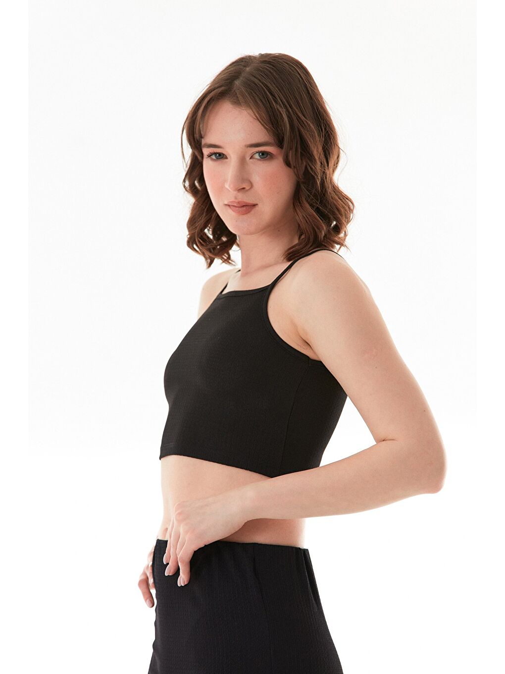 Siyah Bürümcük Kumaş Kare Yaka 2 Li Takım-4