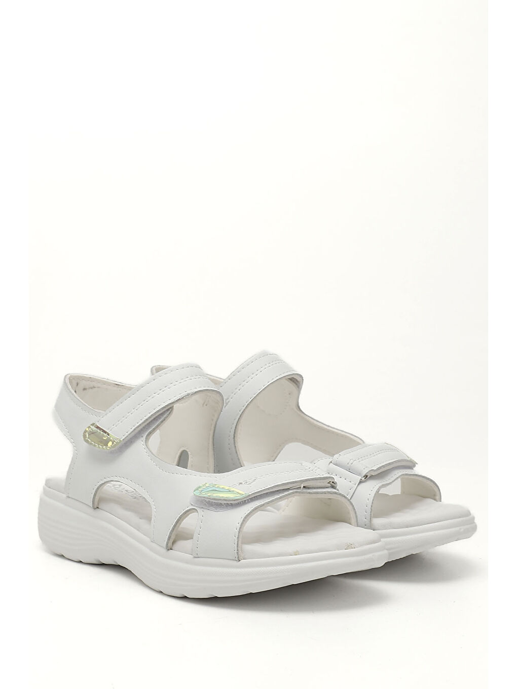 Beyaz Kadın BEYAZ-AÇIK GRİ Cırt Bantlı Comfort Sandalet