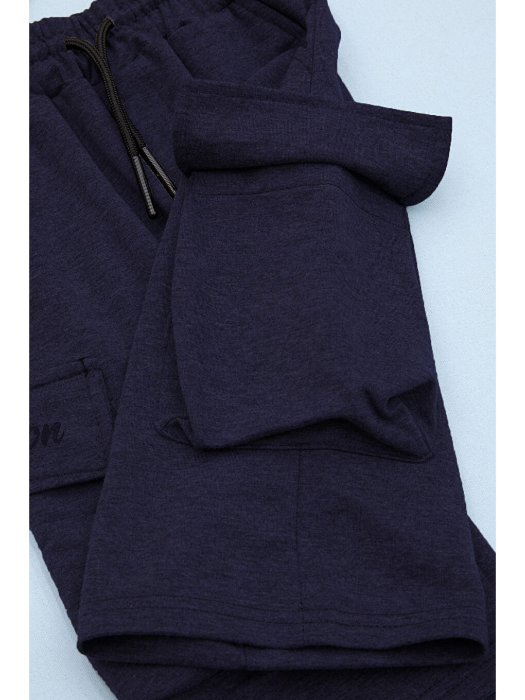 Koyu Lacivert Cebi Yazı Baskılı Beli Lastikli Erkek Çocuk Şort 21171-2