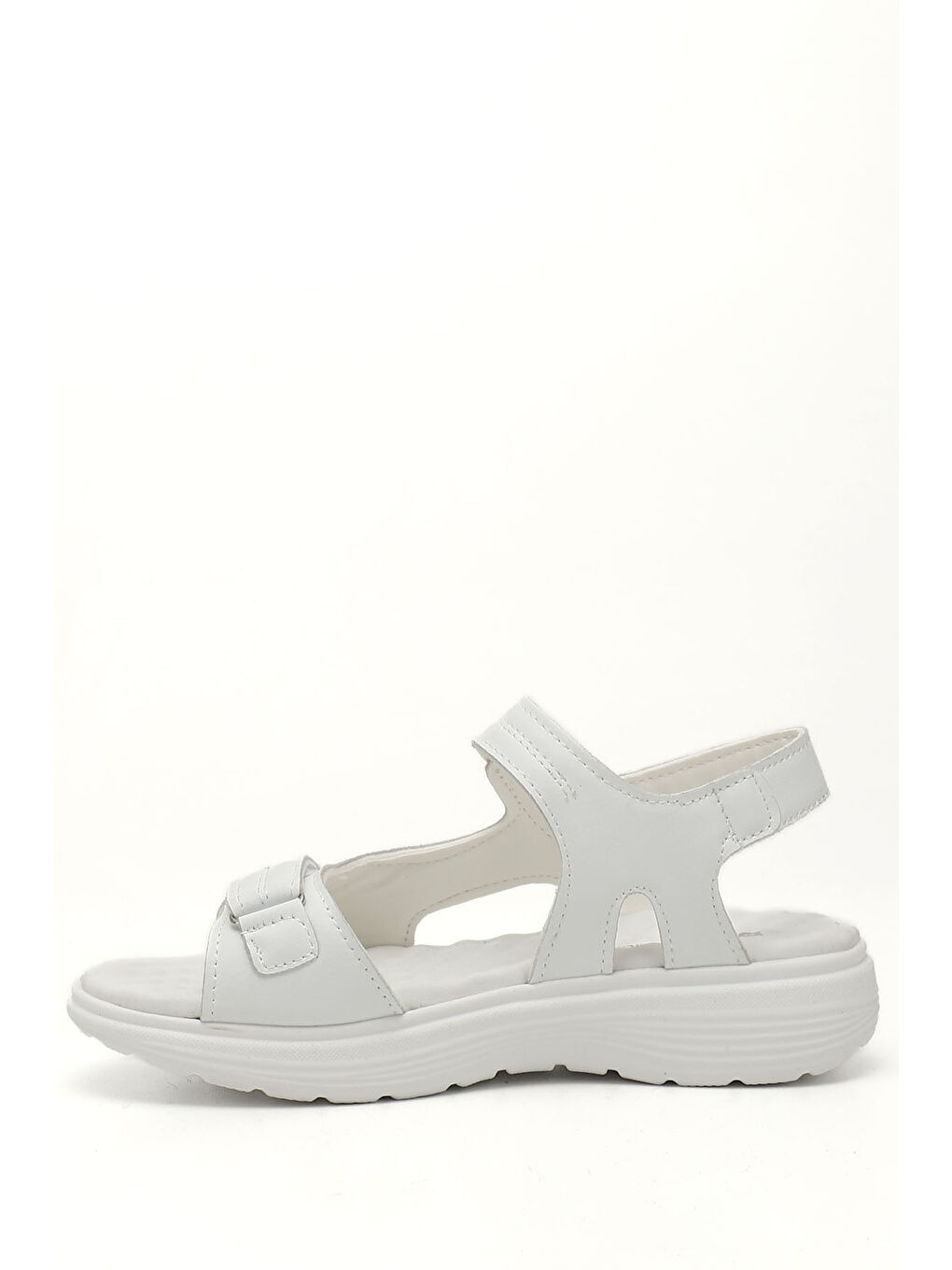 Beyaz Kadın BEYAZ-AÇIK GRİ Cırt Bantlı Comfort Sandalet-1