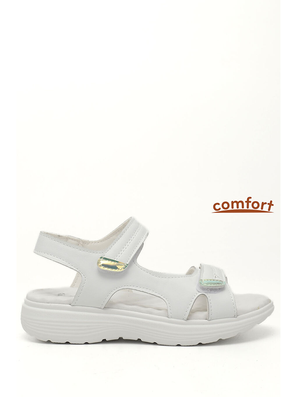 Beyaz Kadın BEYAZ-AÇIK GRİ Cırt Bantlı Comfort Sandalet-2