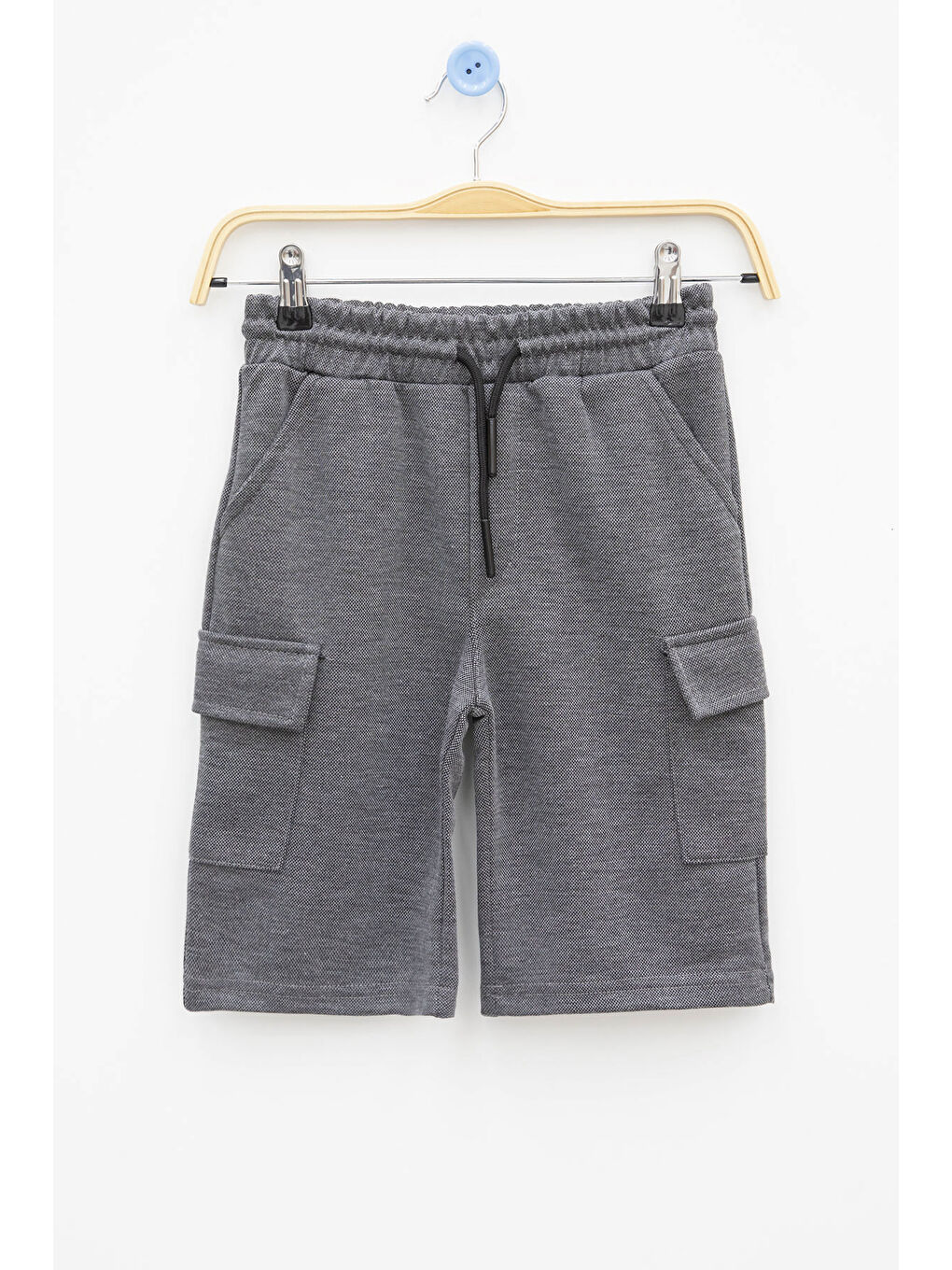 Gri Füme Beli Lastikli Çift Kargo Cepli Erkek Çocuk Şort 21176