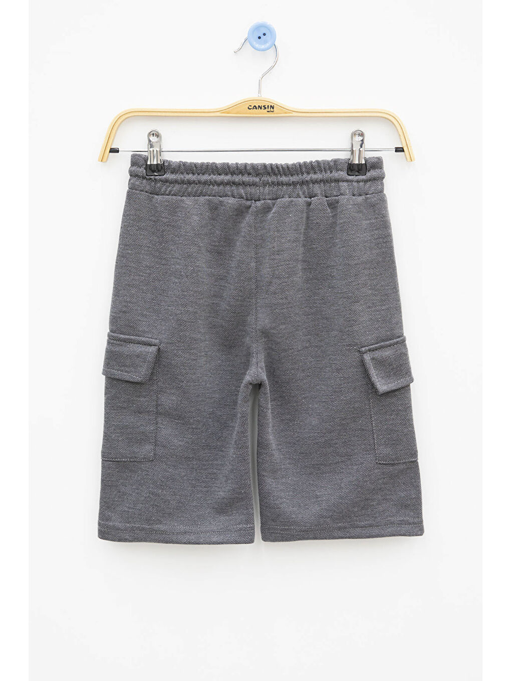 Gri Füme Beli Lastikli Çift Kargo Cepli Erkek Çocuk Şort 21176-1