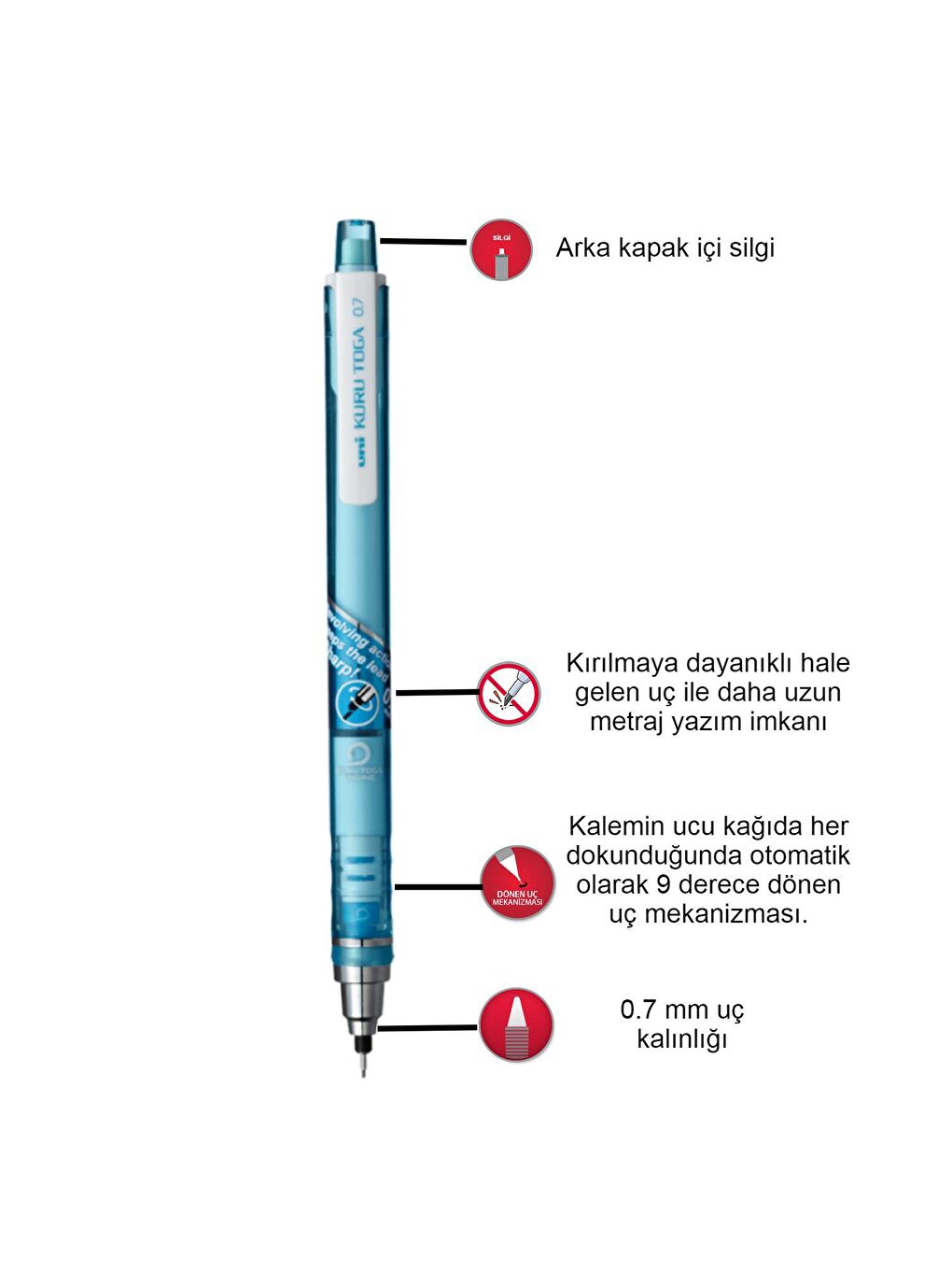 Uni-Ball Mavi Kuru Toga T Versatil Kalem 0.7 Uçlu Kalem (M7-450T) - 1