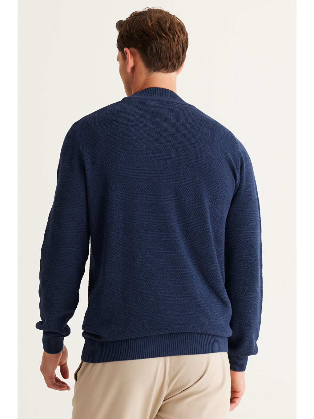 Erkek İndigo Recycle Standart Fit Normal Kesim Yarım Balıkçı Yaka Pamuklu Jakarlı Triko Kazak-4