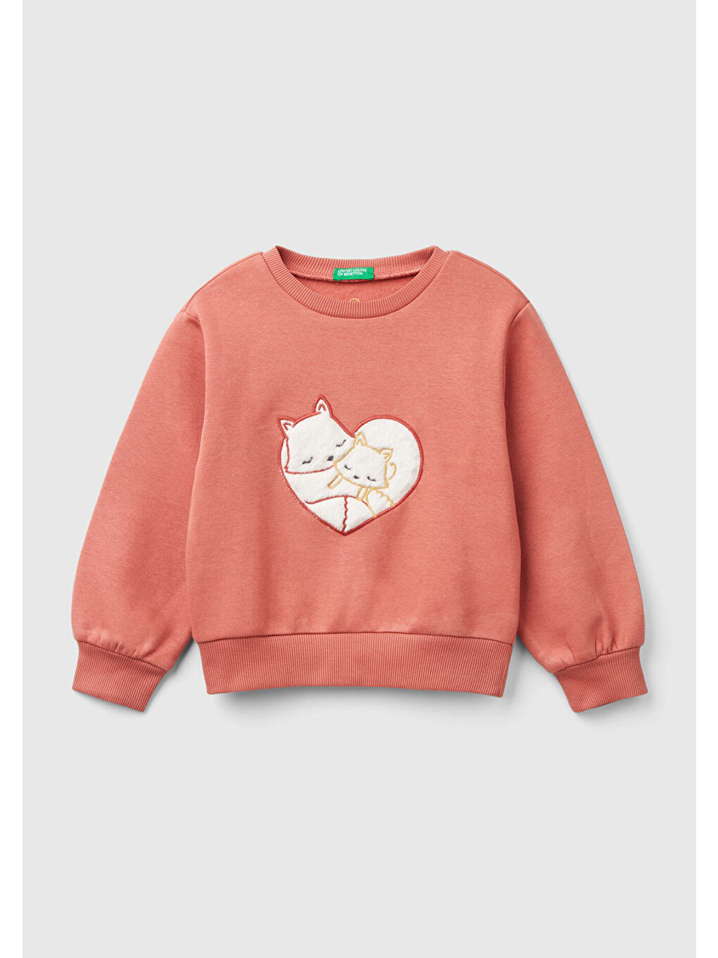 Pembe Kız Çocuk Gül Kurusu Arkası Logo İşlemeli Önü Baskılı Bisiklet Yaka Sweatshirt