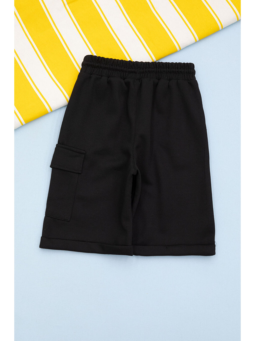 Siyah Beli Lastikli Jogger Kumaş Tek Kargo Cepli Erkek Çocuk Şort 21153-1