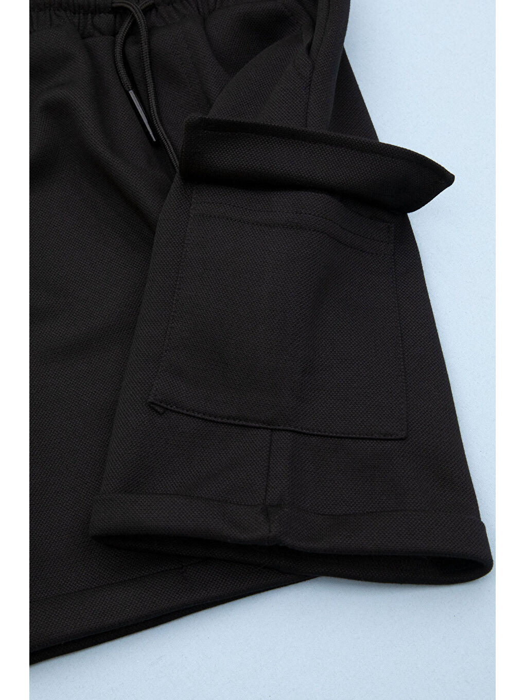 Siyah Beli Lastikli Jogger Kumaş Tek Kargo Cepli Erkek Çocuk Şort 21153-2