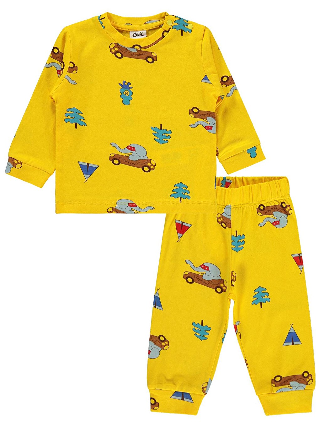 Baby Arabalı Ve Filli 6-18 Ay Pijama Takımı - Sarı-3