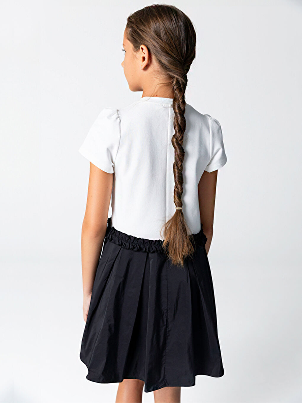 Siyah Gül Desenli Örme Üst Tafta Etek Elbise-1