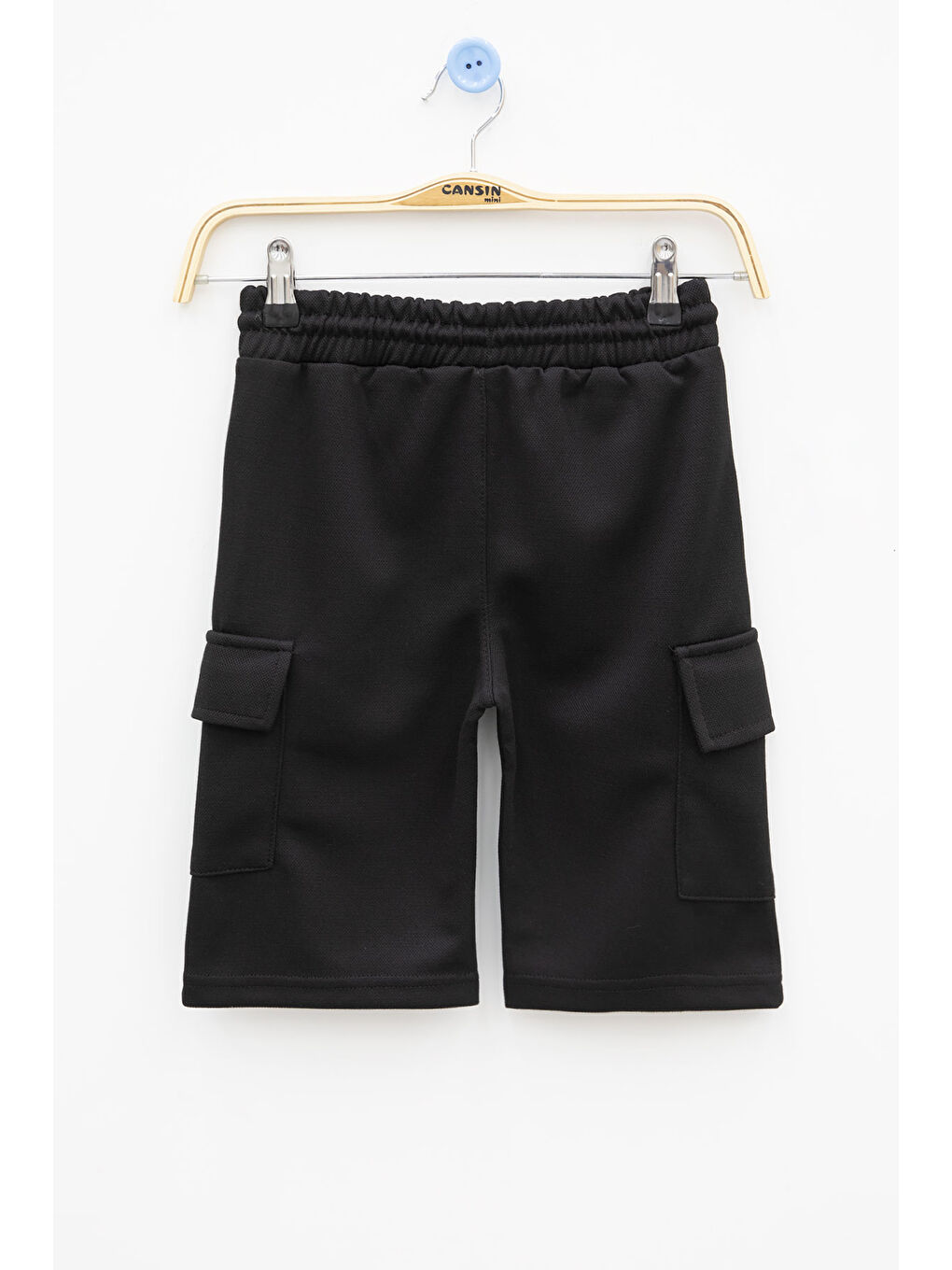 Siyah Beli Lastikli Çift Kargo Cepli Erkek Çocuk Şort 21175-1