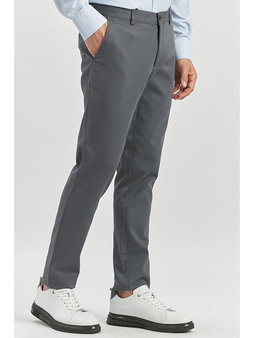 Koyu Antrasit Pamuklu Yandan Cepli Casual Slim Fit Chino Pantolon 1003240168-2