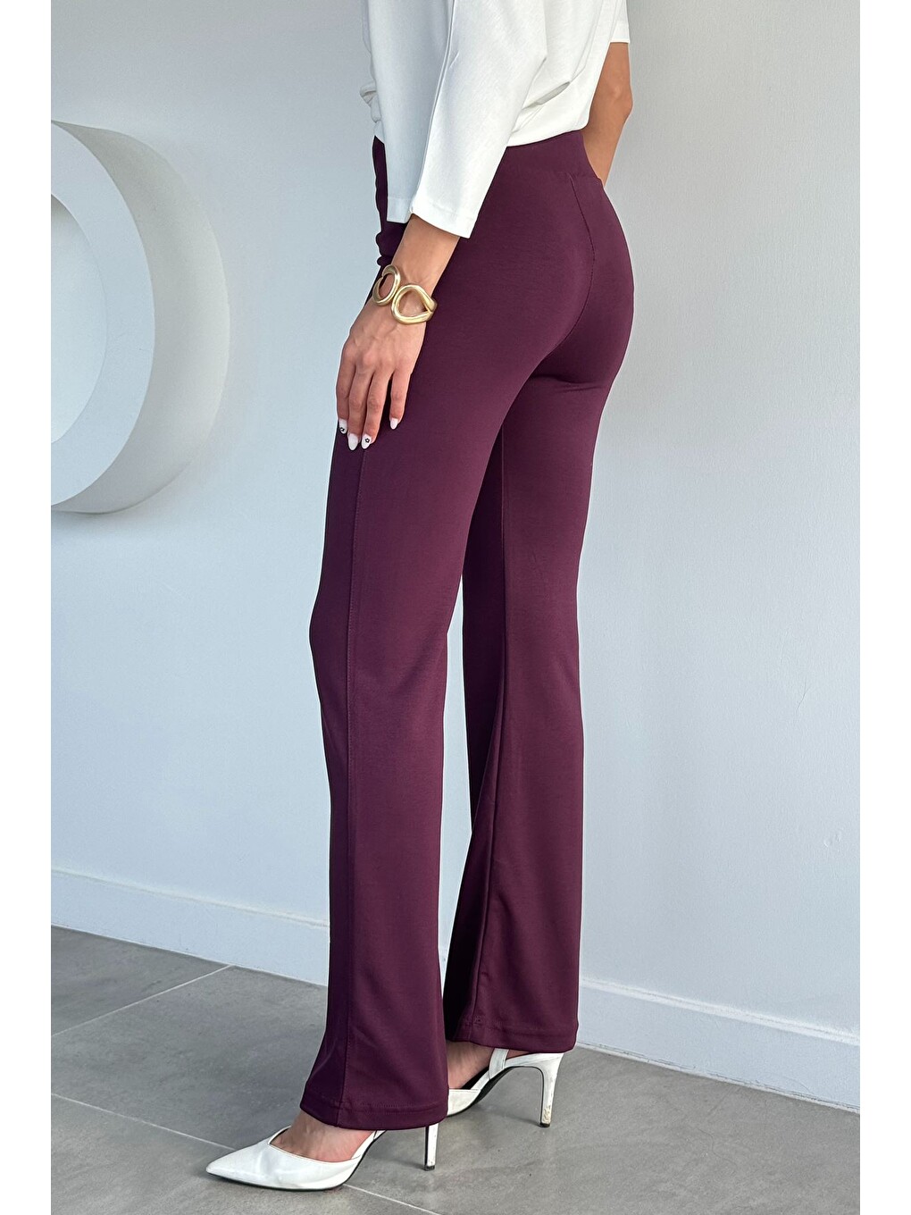 Mürdüm Kadın Modal Kumaş Ön Tokalı Pantolon-2
