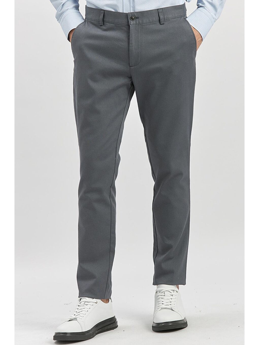 Koyu Antrasit Pamuklu Yandan Cepli Casual Slim Fit Chino Pantolon 1003240168-3