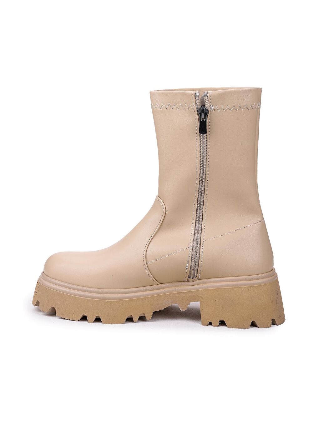 Bej Cilt Fermuarlı Kadın Bot Ayakkabı Fls 52-810-4