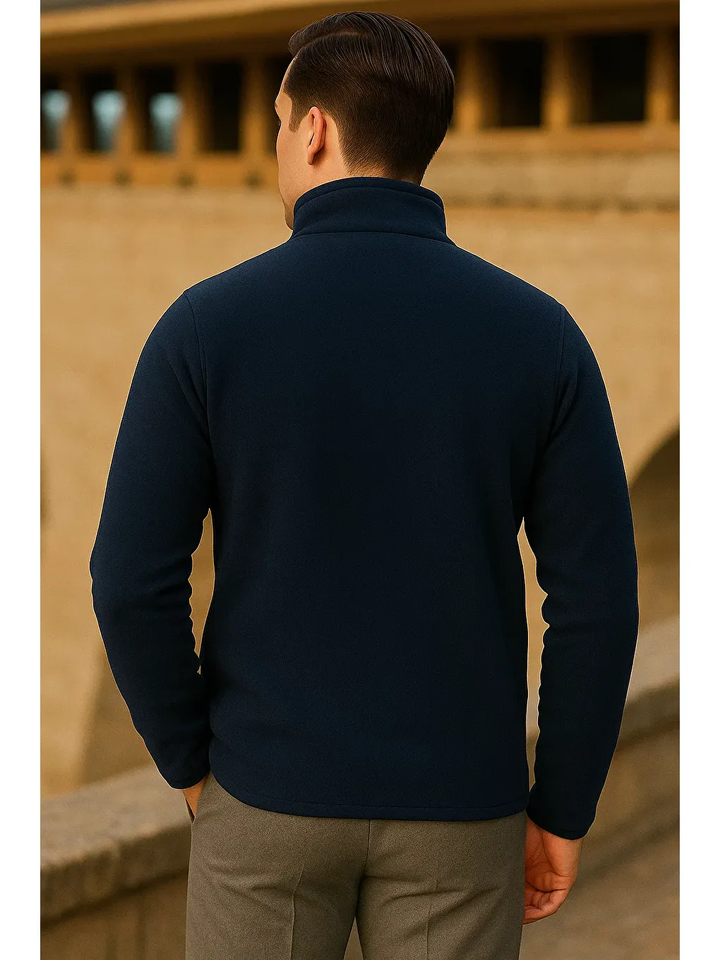 Erkek Kışlık Fermuarlı Trend Cepli Lacivert Polar Ceket-4