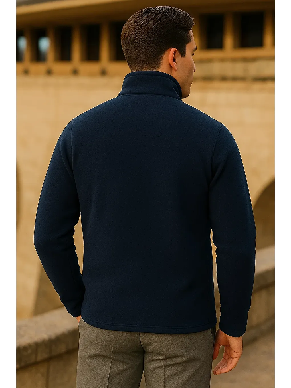 Erkek Kışlık Fermuarlı Trend Cepli Lacivert Polar Ceket-5