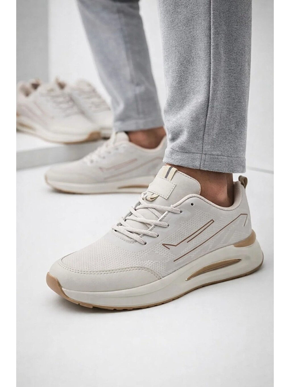 Kahverengi Erkek Sneaker Modern Tasarım Hafif Air Taban Günlük Rahat Yumuşak Yürüyüş Spor Ayakkabı-1