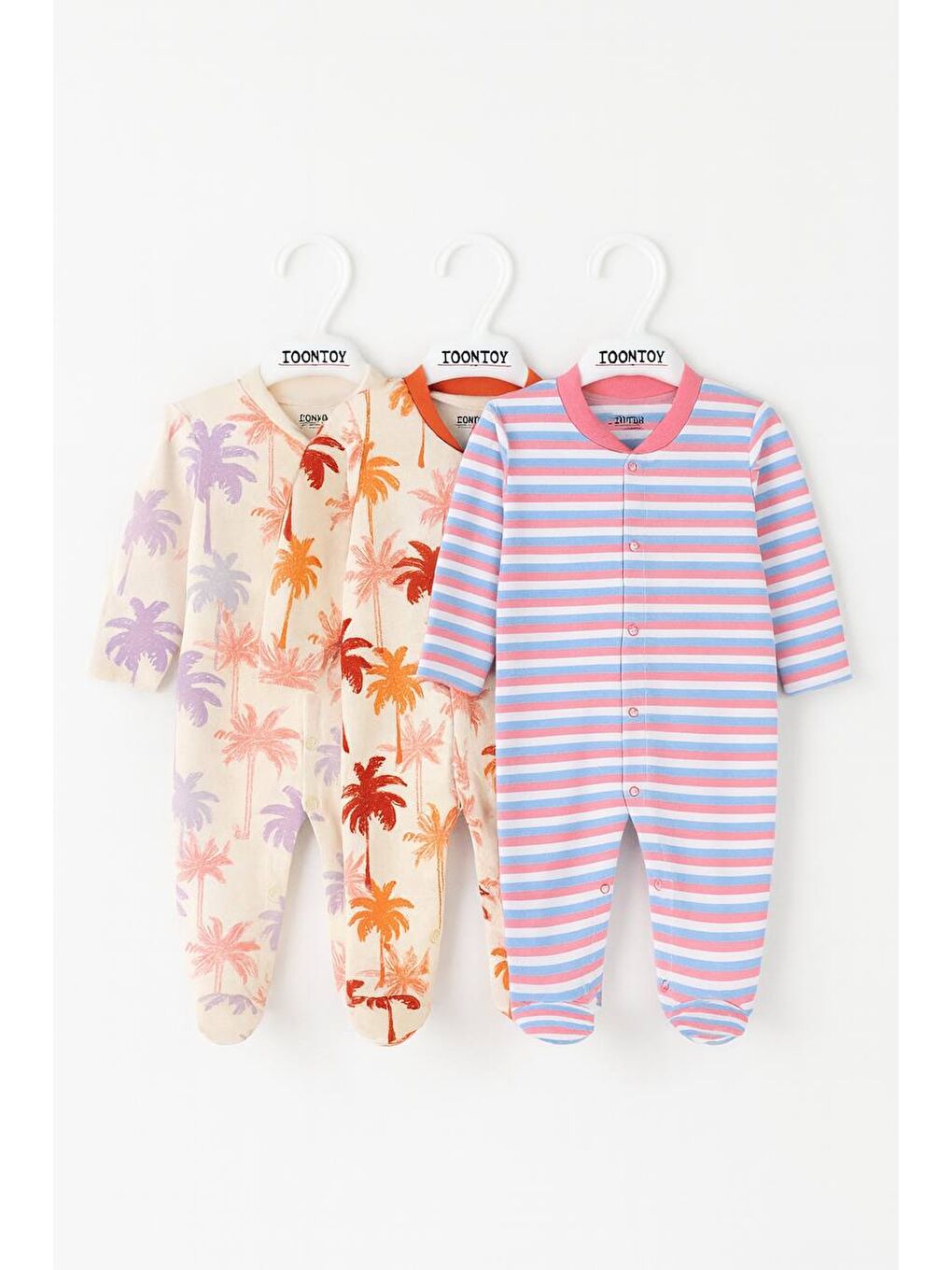 Pembe Unisex Çok Desenli 3 Lü Patikli Tulum