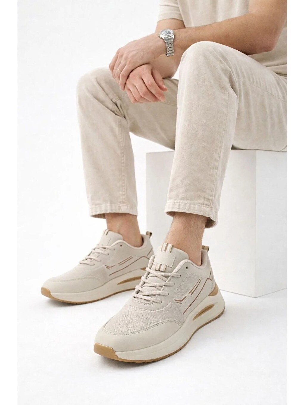 Kahverengi Erkek Sneaker Modern Tasarım Hafif Air Taban Günlük Rahat Yumuşak Yürüyüş Spor Ayakkabı-2