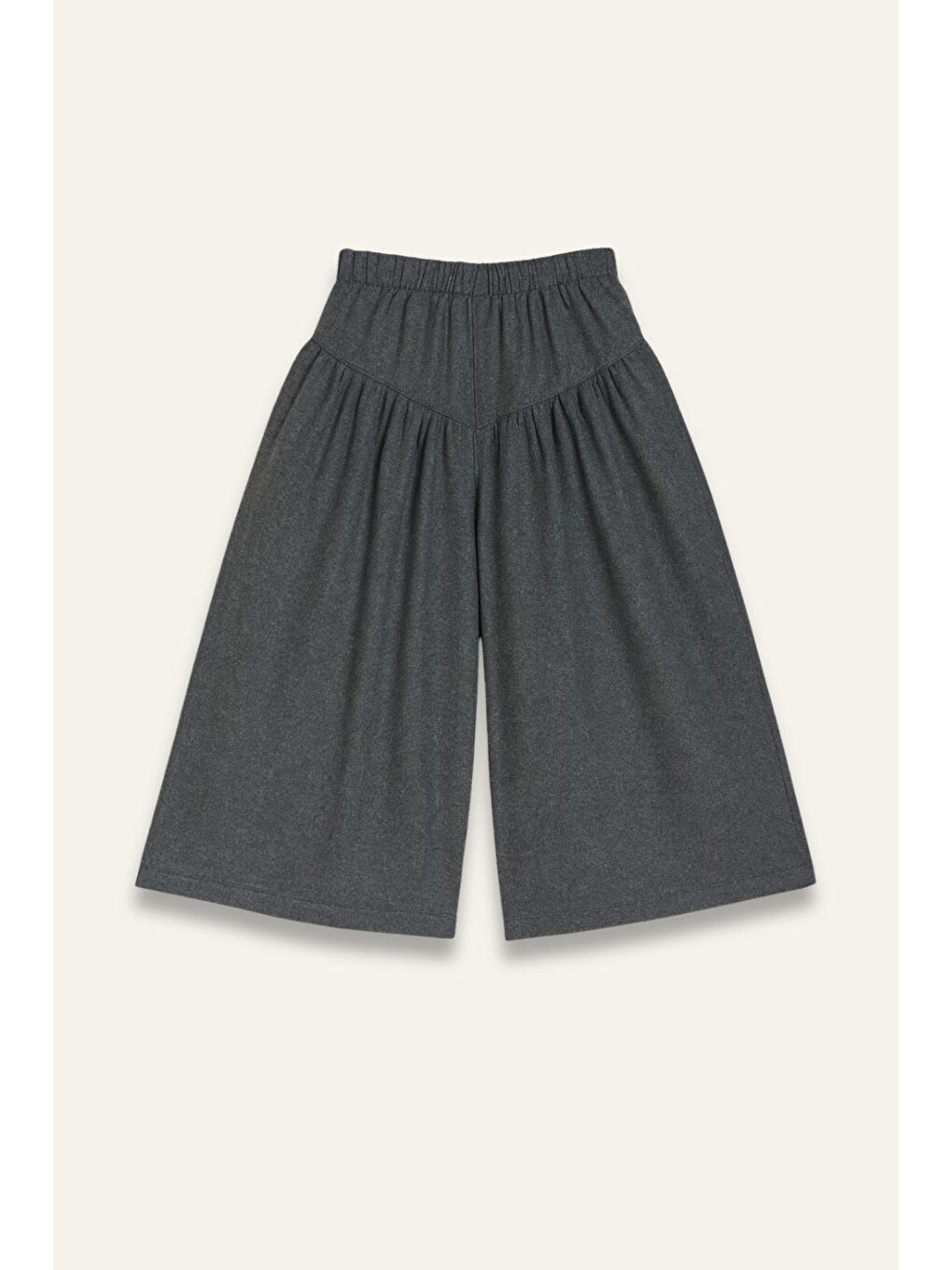 Gri Kız Çocuk İnce Kaşe Pileli Bol Pantolon - Fume-1