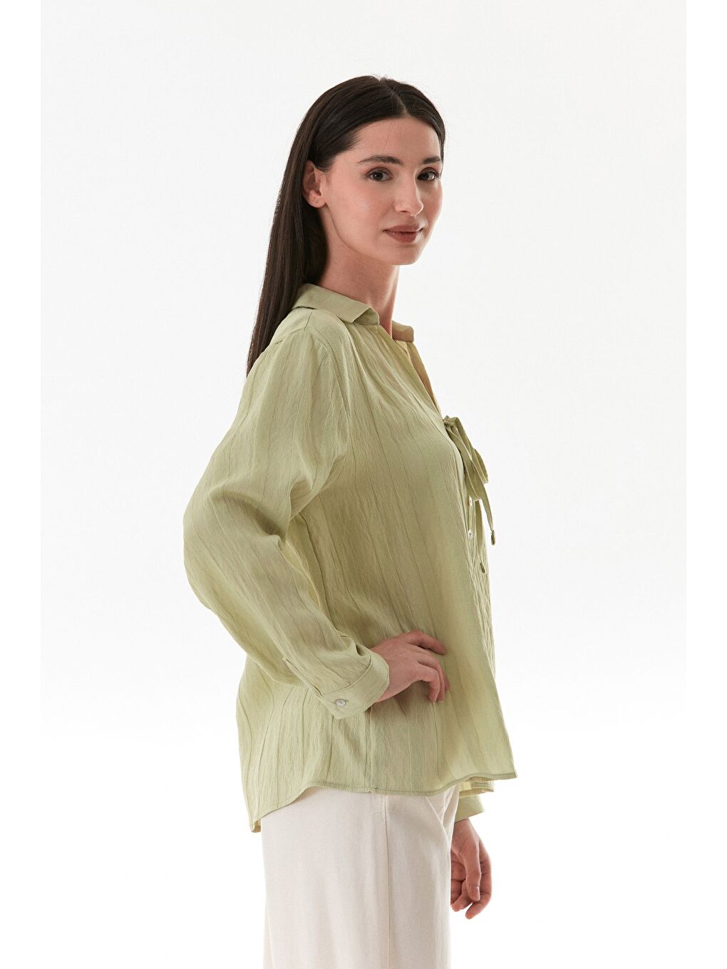 Turkuaz Önü Bağlamalı Düğmeli Salaş Gömlek-1