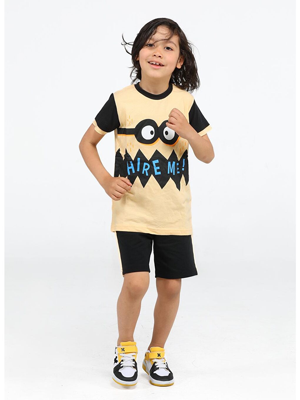 Sarı Hire Me Erkek Çocuk Şort Takım-1