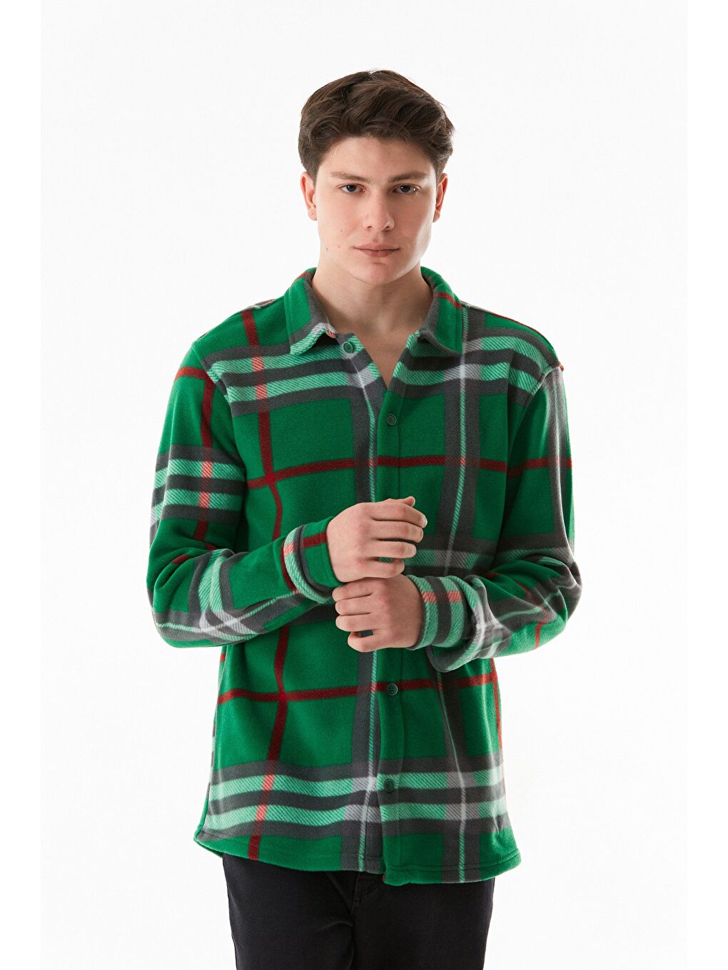 Yeşil Ekose Desenli Polar Gömlek