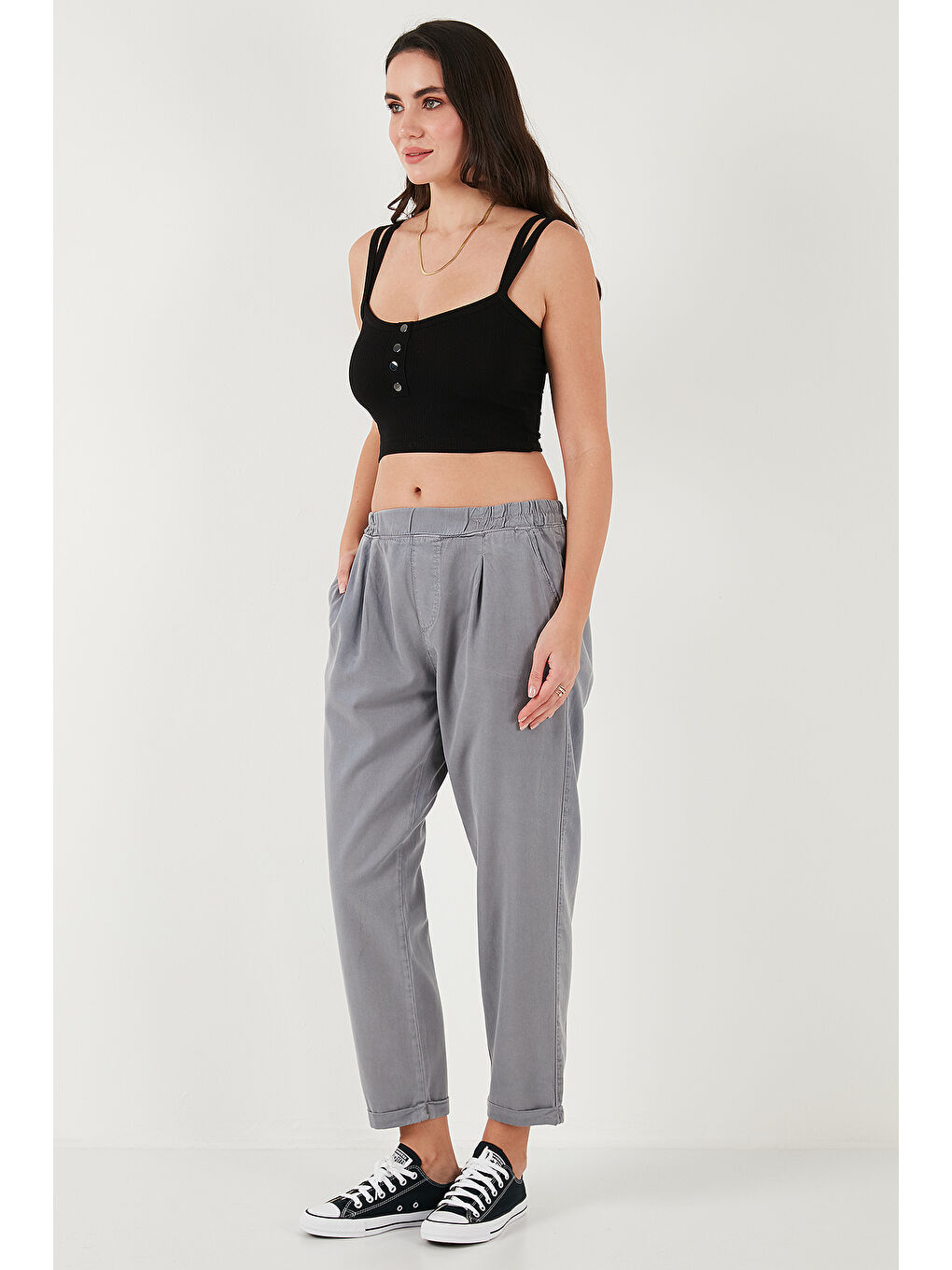 Gri Slim Fit Normal Bel Boru Paça Pantolon 668Yp5372