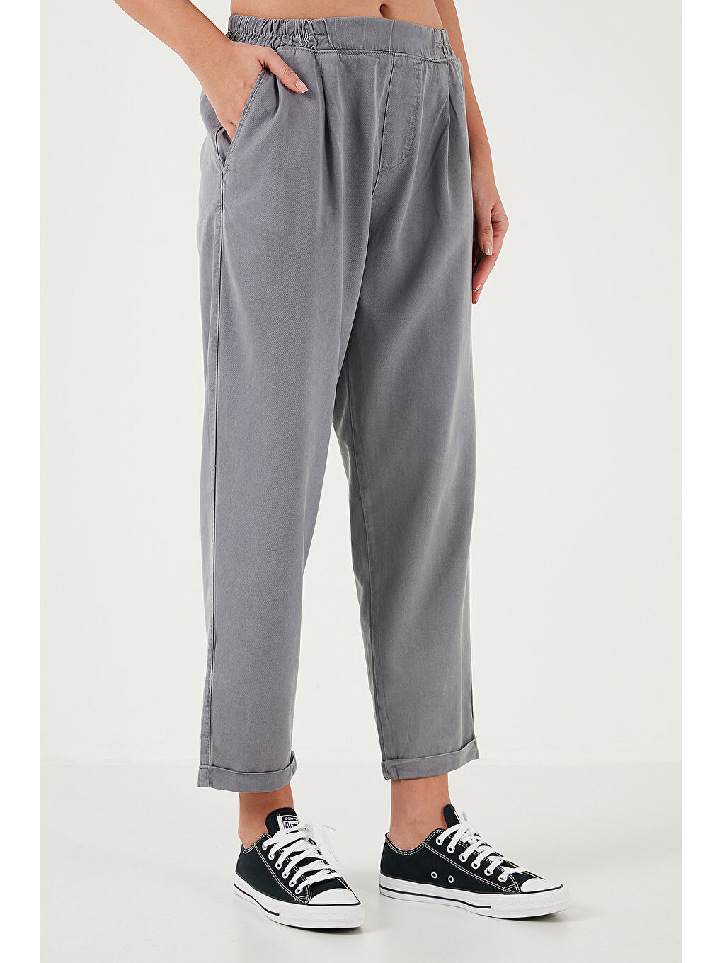 Gri Slim Fit Normal Bel Boru Paça Pantolon 668Yp5372-1