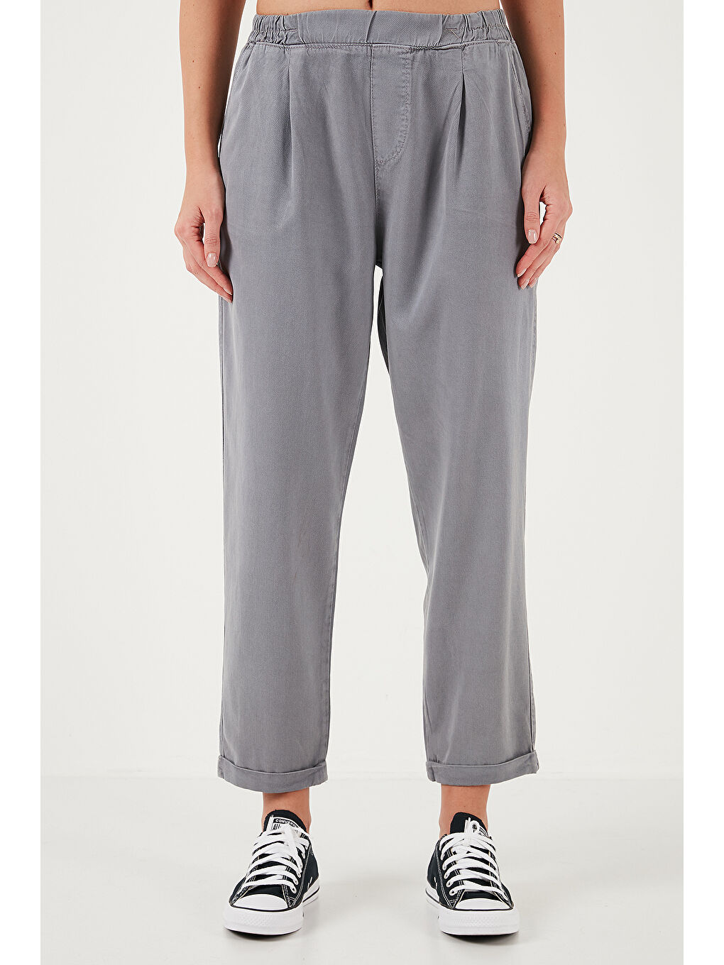 Gri Slim Fit Normal Bel Boru Paça Pantolon 668Yp5372-2