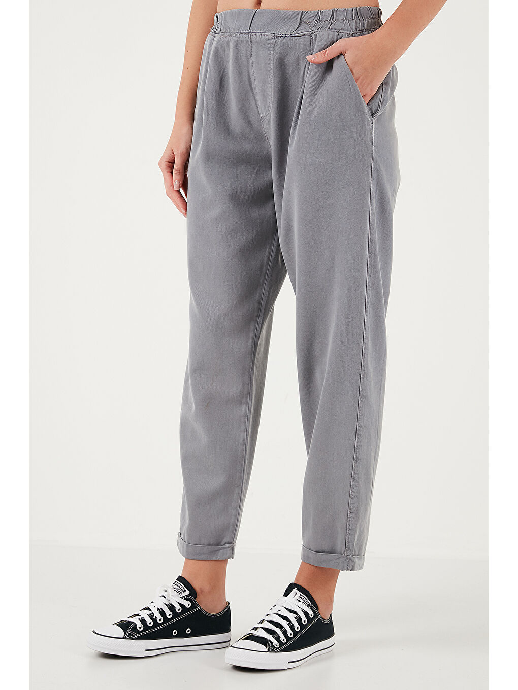 Gri Slim Fit Normal Bel Boru Paça Pantolon 668Yp5372-3