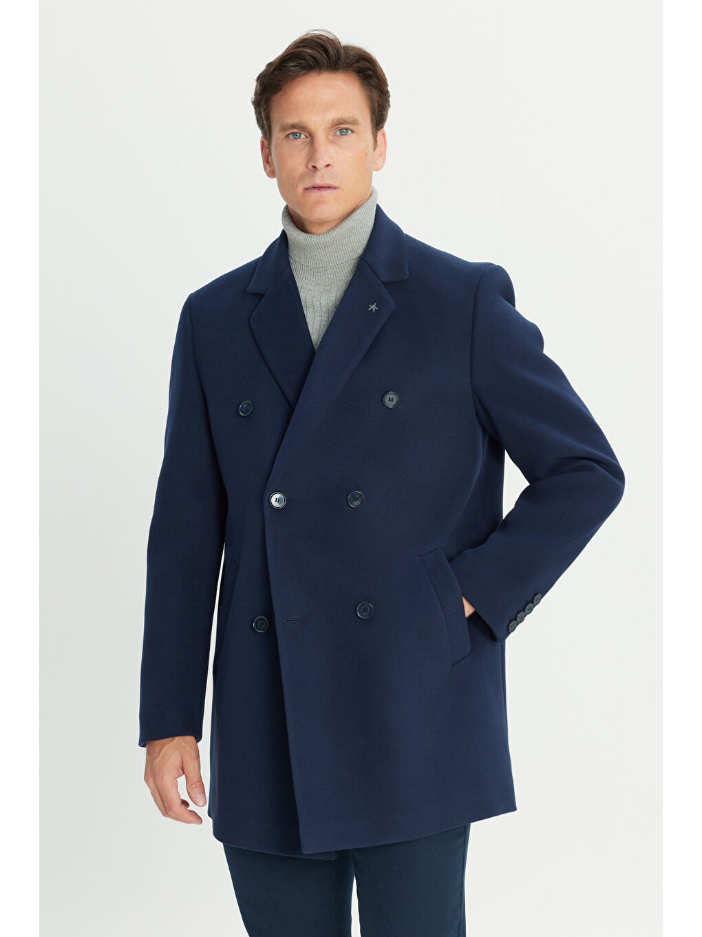 Erkek Lacivert Sıcak Tutan Standart Fit Normal Kesim Kaban