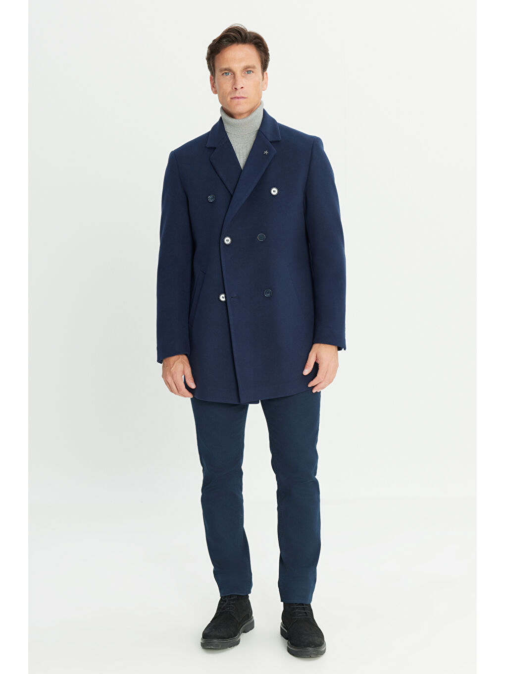 Erkek Lacivert Sıcak Tutan Standart Fit Normal Kesim Kaban-1