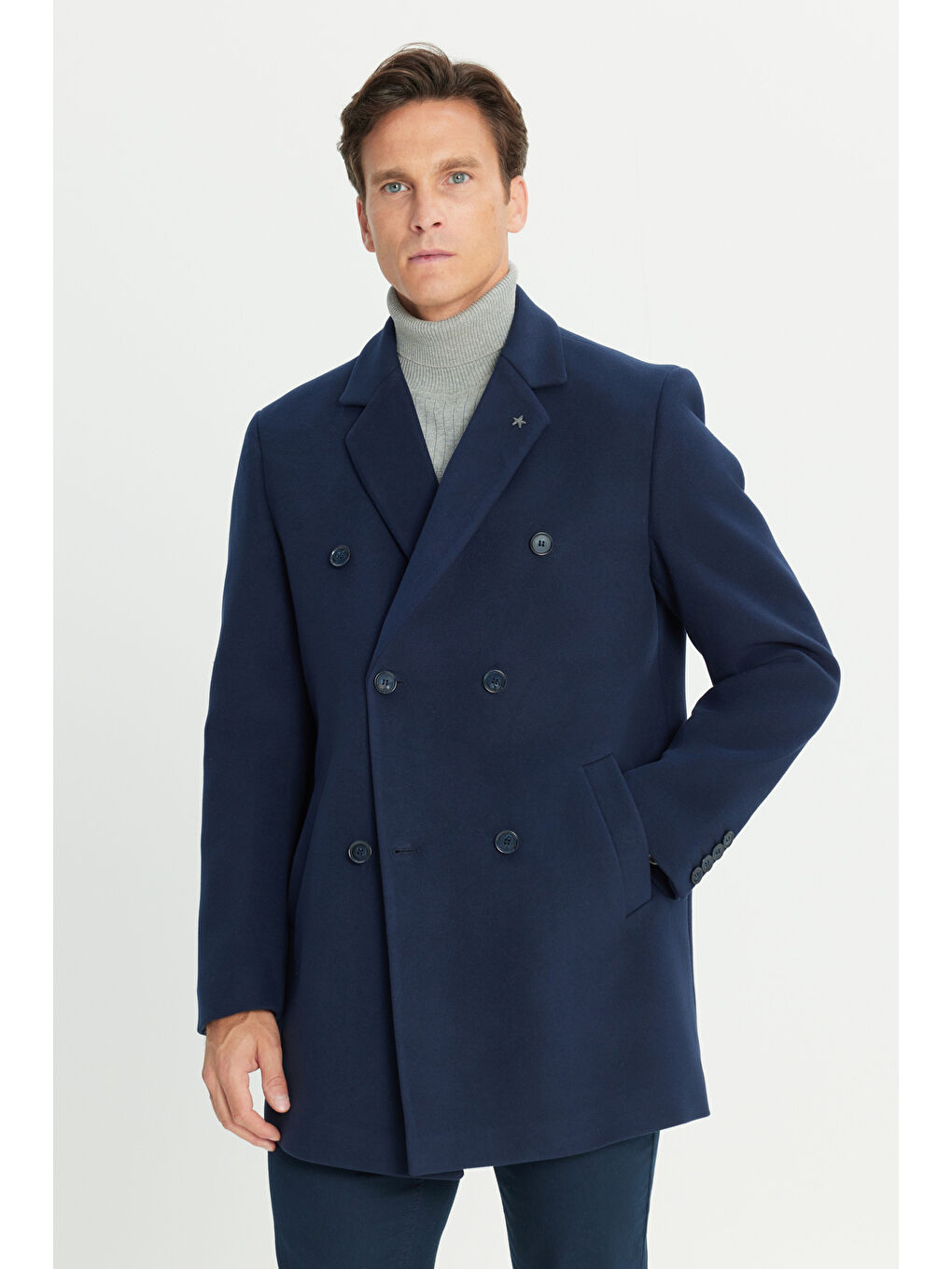 Erkek Lacivert Sıcak Tutan Standart Fit Normal Kesim Kaban-2