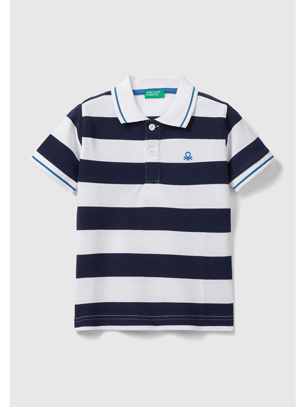 United Colors Of Benetton Lacivert-Beyaz Erkek Çocuk Lacivert-Beyaz Logo İşlemeli Çizgili Pike Polo T-Shirt