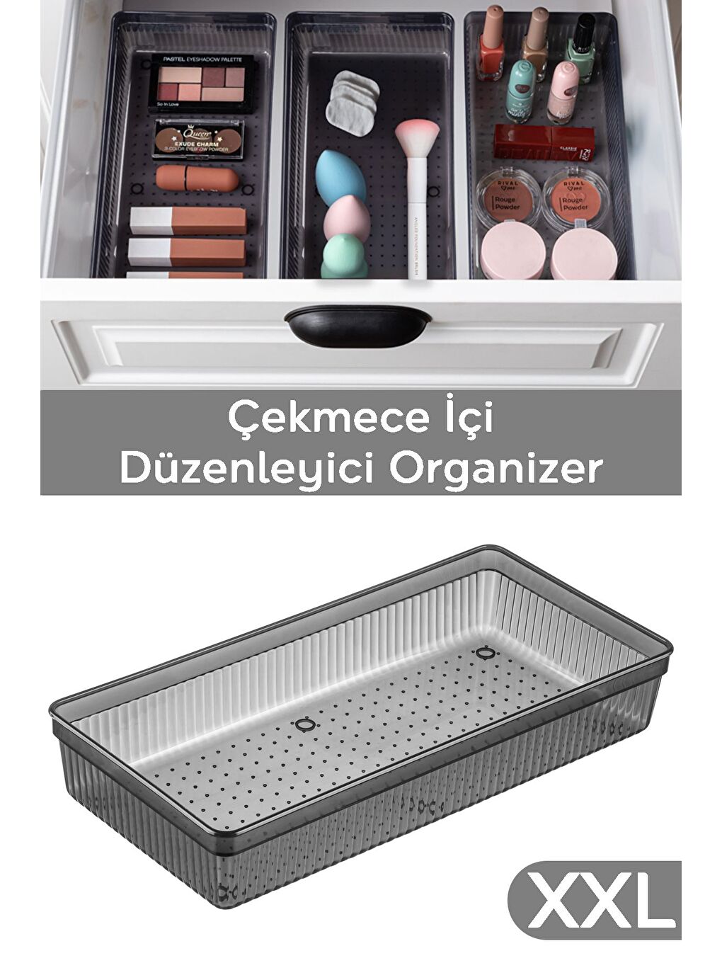 Modüler Çekmece İçi Düzenleyici Banyo Makyaj Takı Organizer Ofis Düzenleyici 30 5 x 15 cm Antrasit