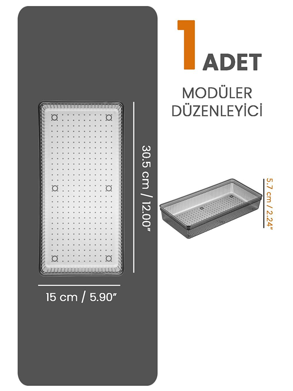 Modüler Çekmece İçi Düzenleyici Banyo Makyaj Takı Organizer Ofis Düzenleyici 30 5 x 15 cm Antrasit-1