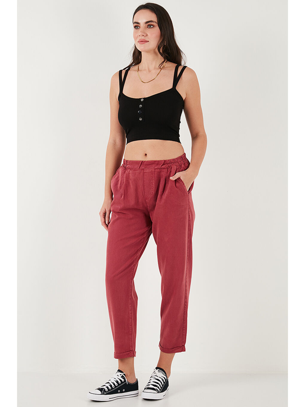 Bordo Slim Fit Normal Bel Boru Paça Pantolon 668Yp5372