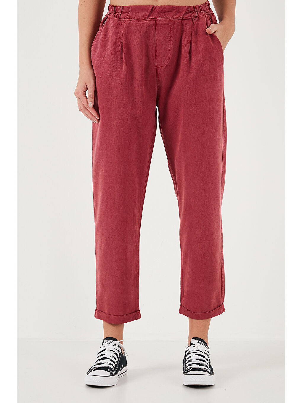 Bordo Slim Fit Normal Bel Boru Paça Pantolon 668Yp5372-1