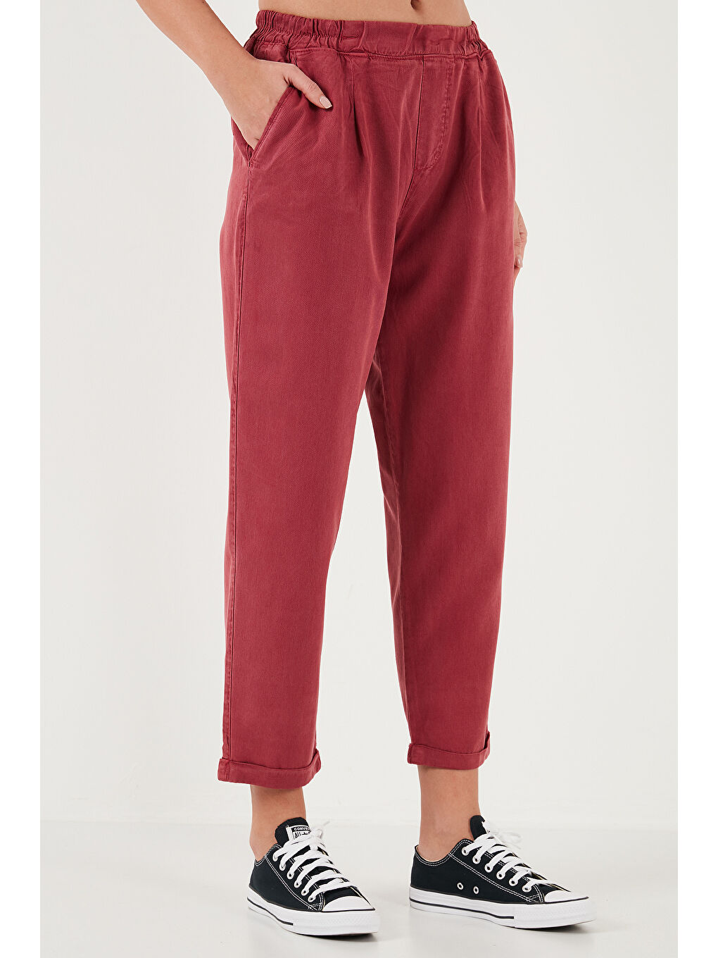 Bordo Slim Fit Normal Bel Boru Paça Pantolon 668Yp5372-2