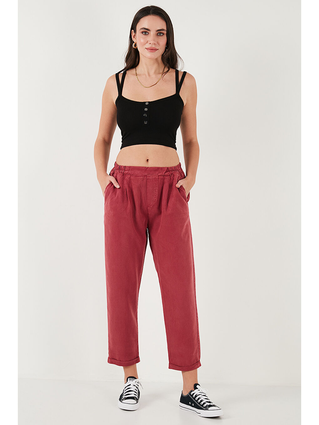 Bordo Slim Fit Normal Bel Boru Paça Pantolon 668Yp5372-3