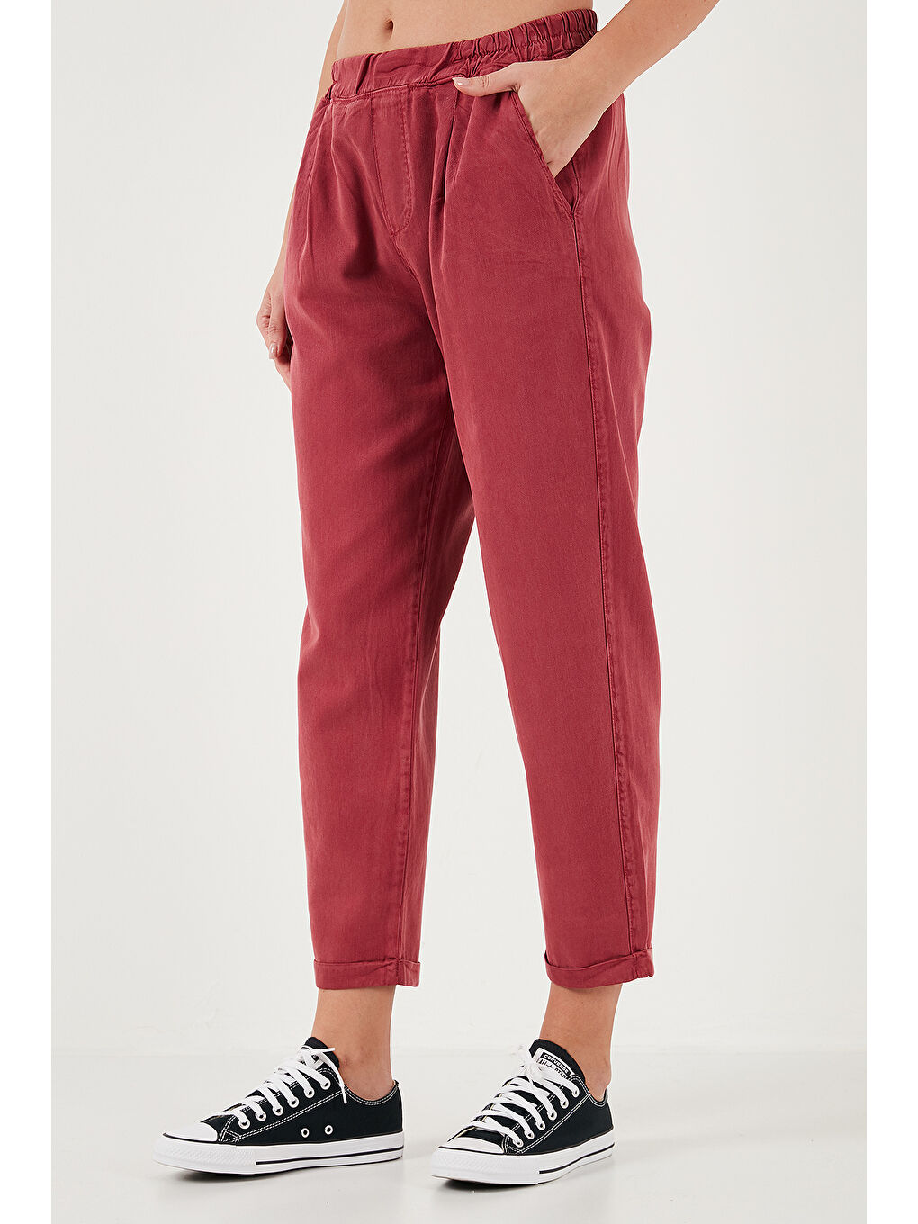 Bordo Slim Fit Normal Bel Boru Paça Pantolon 668Yp5372-4