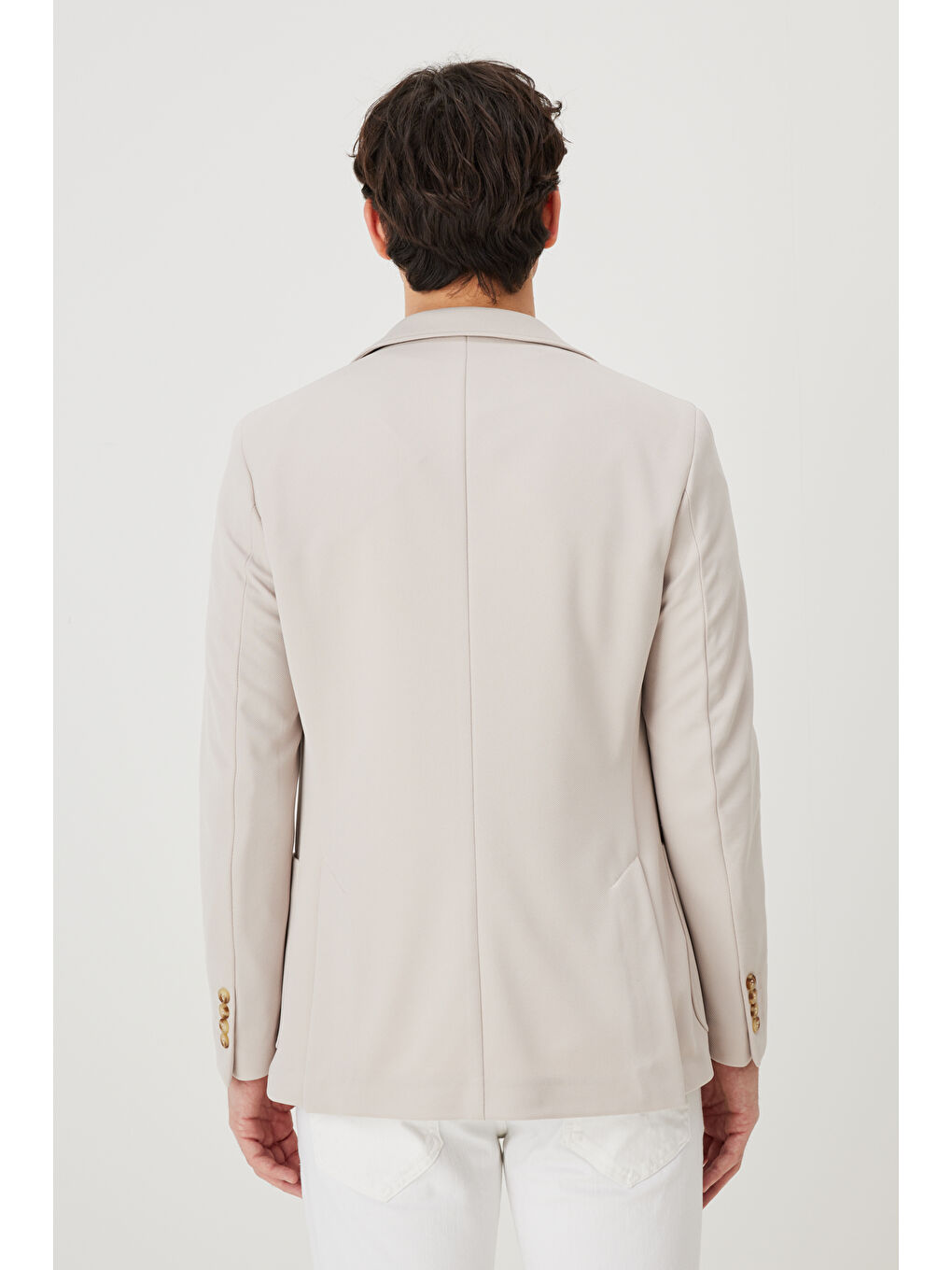 Erkek Bej Slim Fit Dar Kesim Mono Yaka Casual Ceket-8