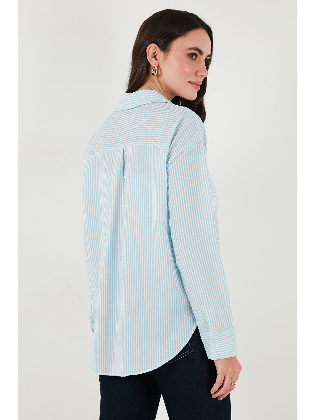 Mavi Regular Fit Uzun Kollu Cepli Çizgili Kadın Gömlek 6772895-6